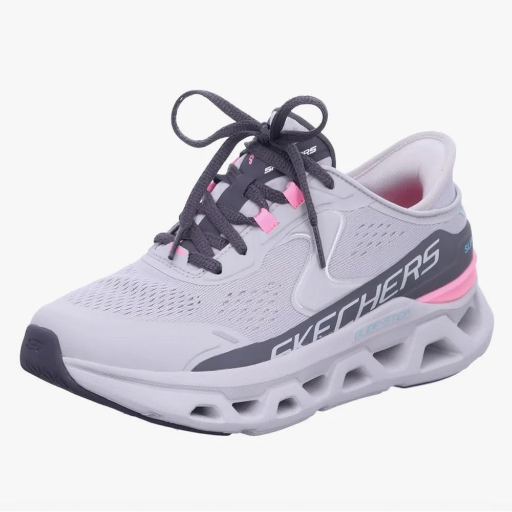 EUC! WOMENS SKETCHERS HANDS FREE SLIP-ONS GRAY AND  PINK - Picture 7 of 10